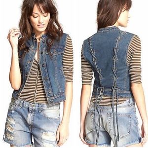 Free people lace up denim vest